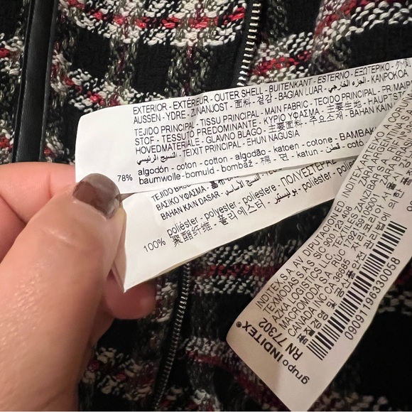 Zara Black/Red Tweed/Textured Moto Jacket - Picture 7 of 12